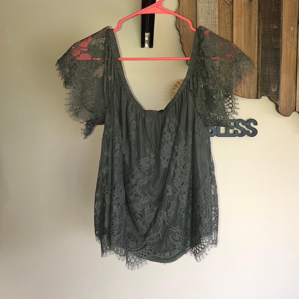 American Eagle olive green off the shoulder top